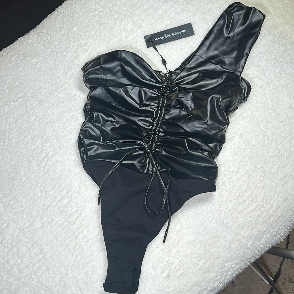 Maniere De Vous Pleather Bodysuit